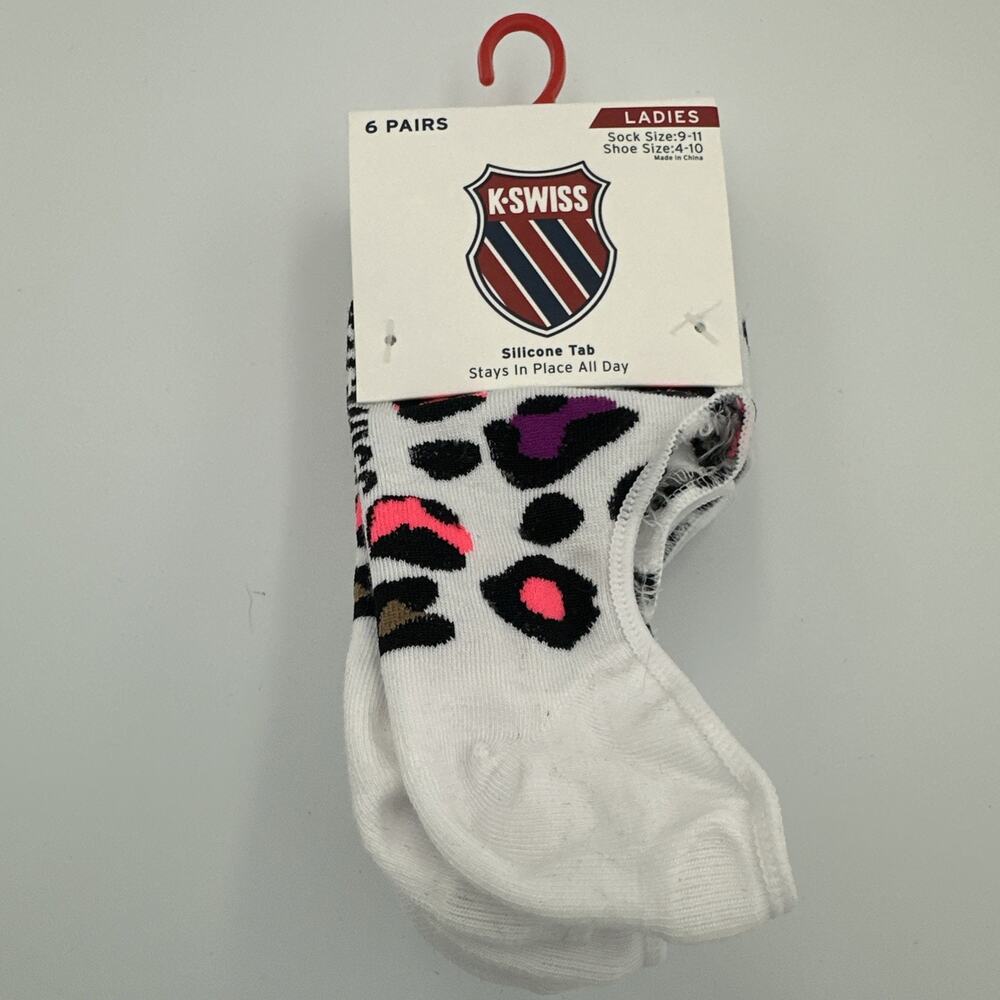 KSwiss Foot Liners Socks Ladies Womens Size 9-11 Silicone‎ Tab No Show 6 Pairs